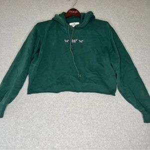 Hollister Cropped Hoodie Green Embroidered Butterflies size‎ M